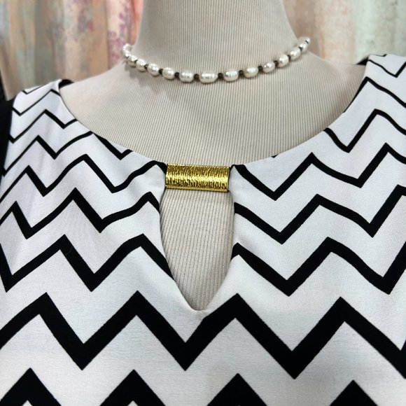 📌Emma & Michele Zigzag Design Slim Looking Silhouette Sleeveless Dress - Picture 3 of 11